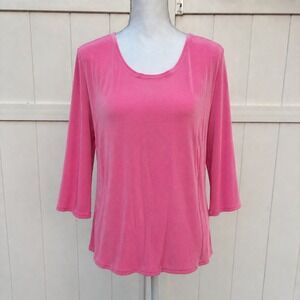 Double D Ranch Pink Flowy Quarter Sleeve Acetate Blouse Top Women's Large